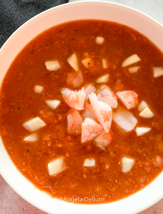 Bloody Mary Gazpacho with Shrimp