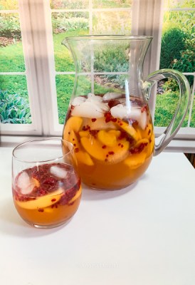 White Sangria with Peaches and Raspberries